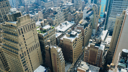 city view from above, different types of building construction