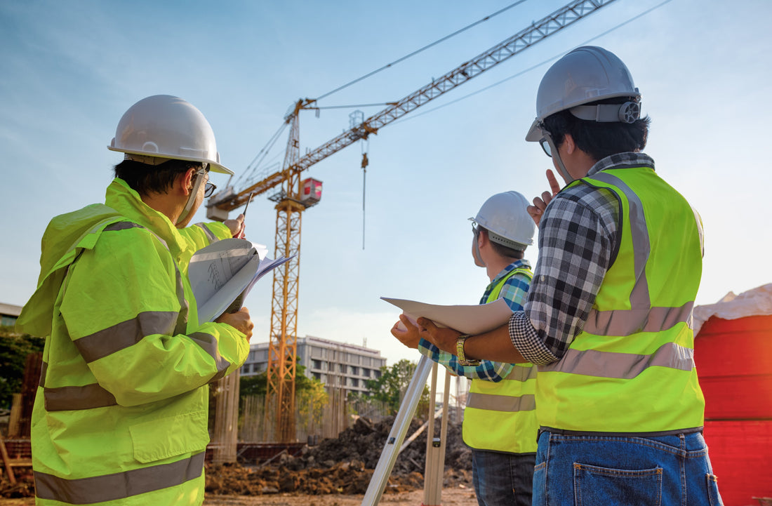 workers at a building construction site