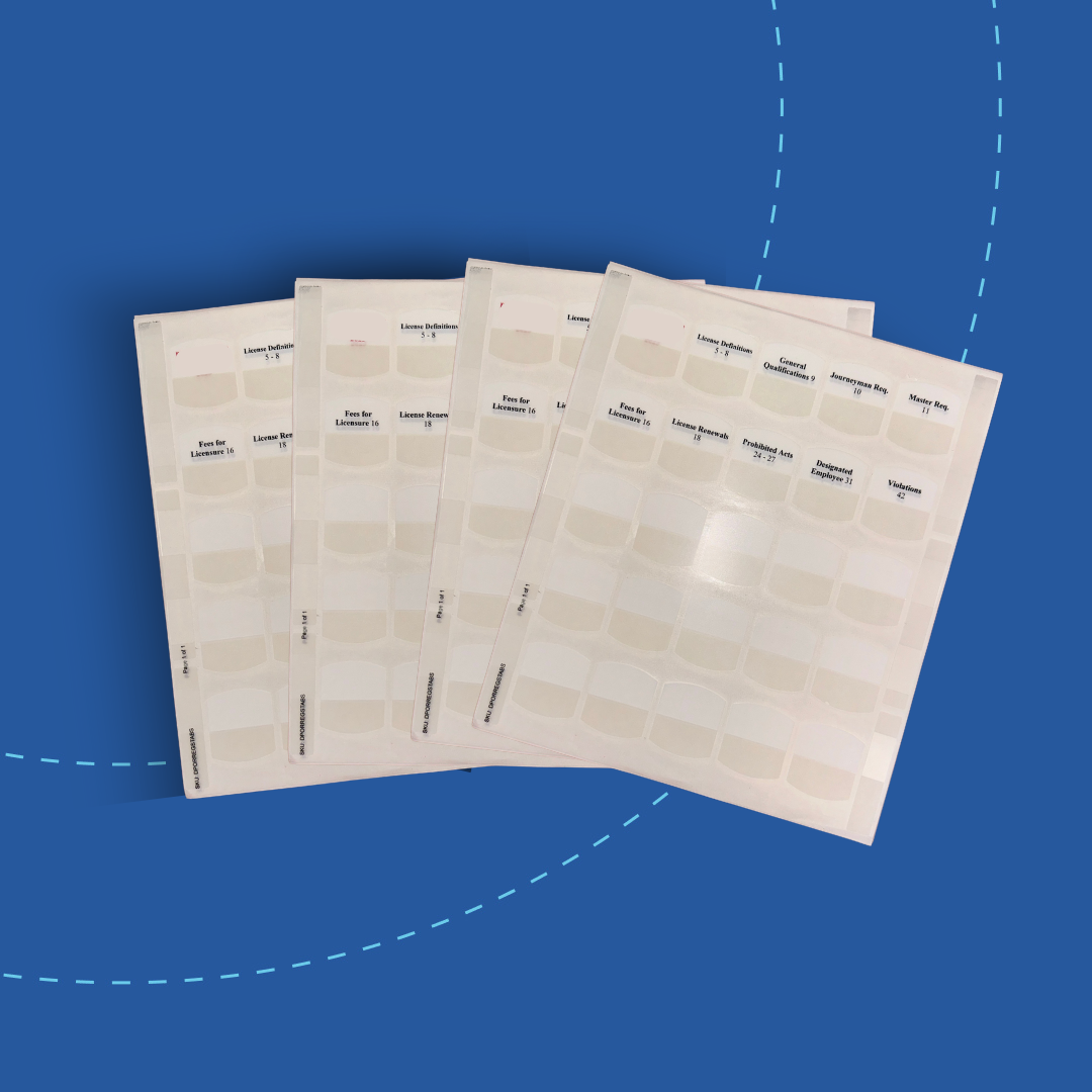 Permanent Adhesive Exam Prep Tabs Approved for Use in Contractor Exams