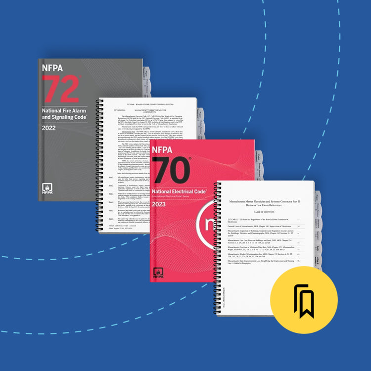 Tabbed and Highlighted Massachusetts Journeyman Electrician Exam Book Bundle: Part I & Part II